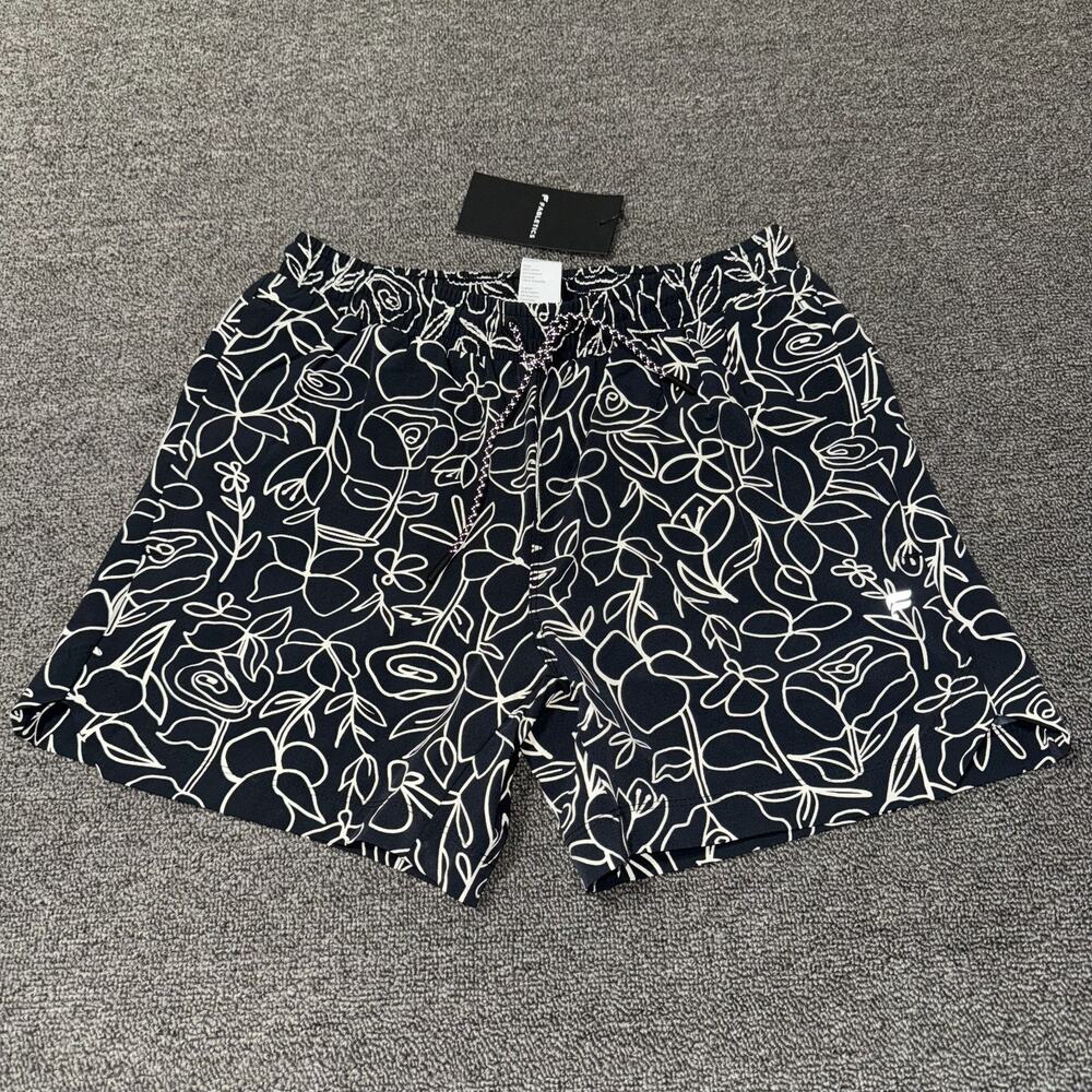Fabletics Swim Shorts Women's XS Black White Floral Print Drawstring Waist NWT
